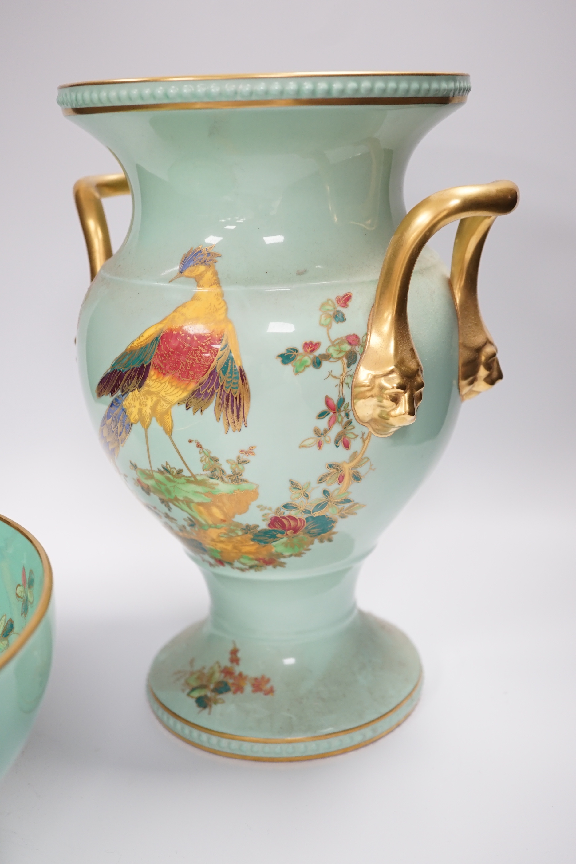 A Spode ‘pheasant’ pottery vase and a similar bowl, 28cm high